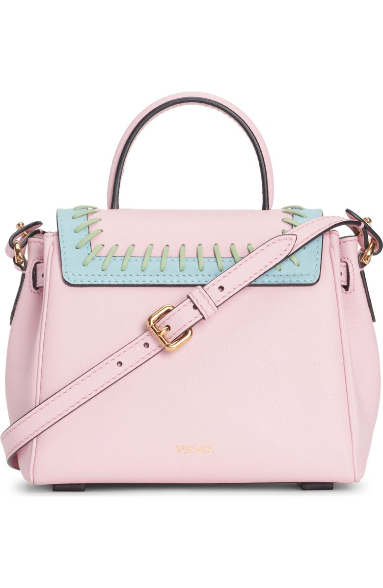 Versace La Medusa Two-Tone Whipstitch Leather Handbag, Alternate, color,