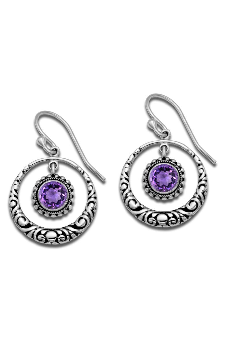 Sterling Silver Amethyst Round Drop Earrings, Main, color, PURPLE