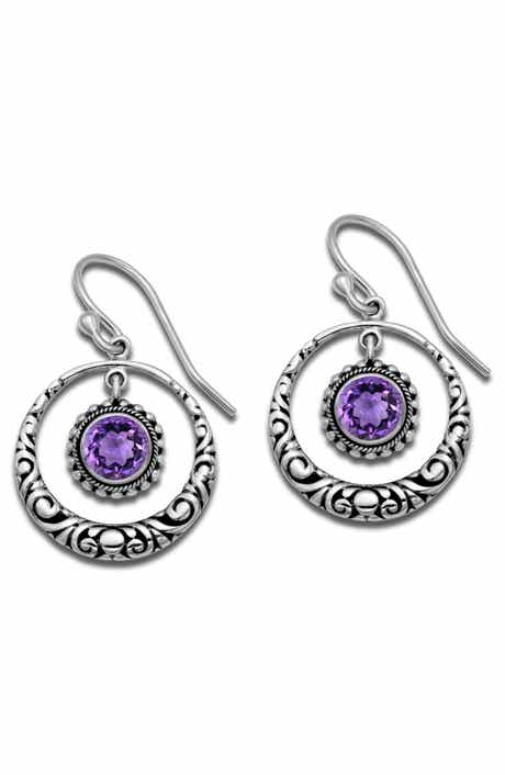 Sterling Silver Amethyst Round Drop Earrings