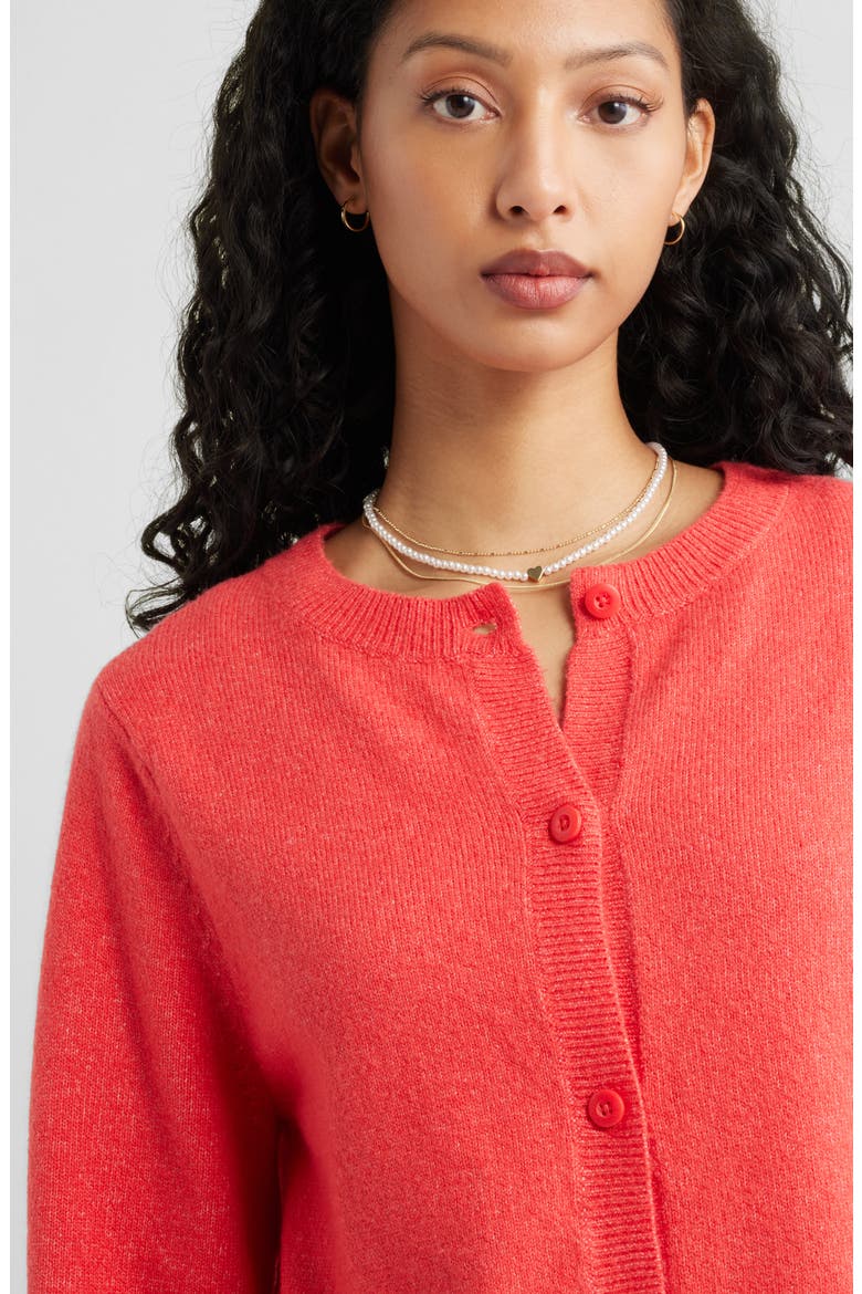 Crewneck Cotton Blend Cardigan, Alternate, color, RED BITTERSWEET