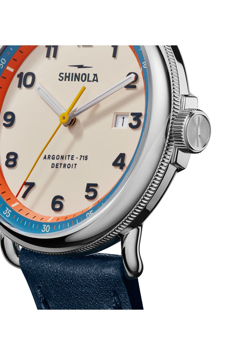 Shinola Canfield Leather Strap Watch, 43mm, Alternate, color, Cream