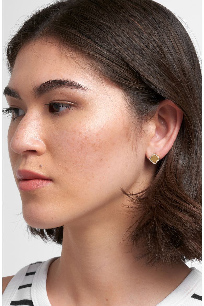 Crystal Halo Clover Stud Earrings, Alternate, color, GOLD