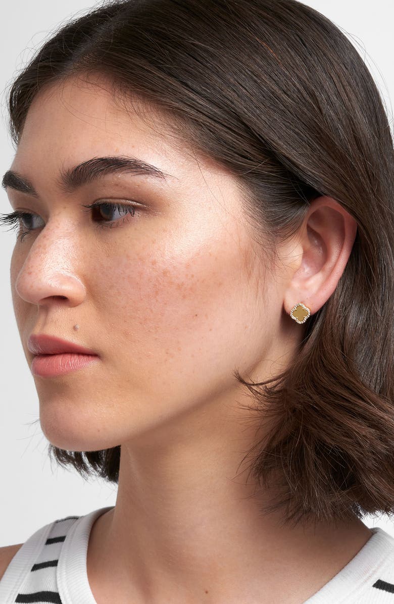 Adornia Crystal Halo Clover Stud Earrings, Alternate, color, Gold