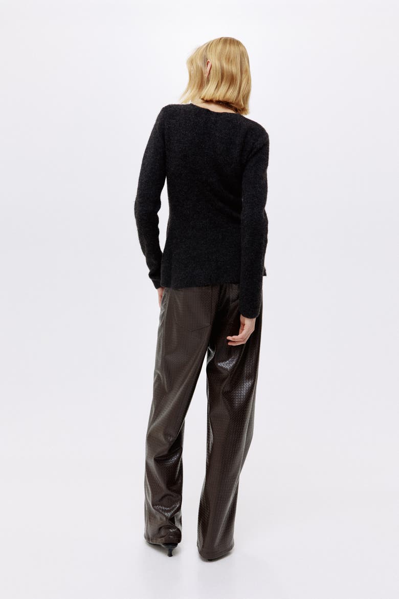 Rib-knit Peplum Cardigan, Alternate, color, Dark gray melange