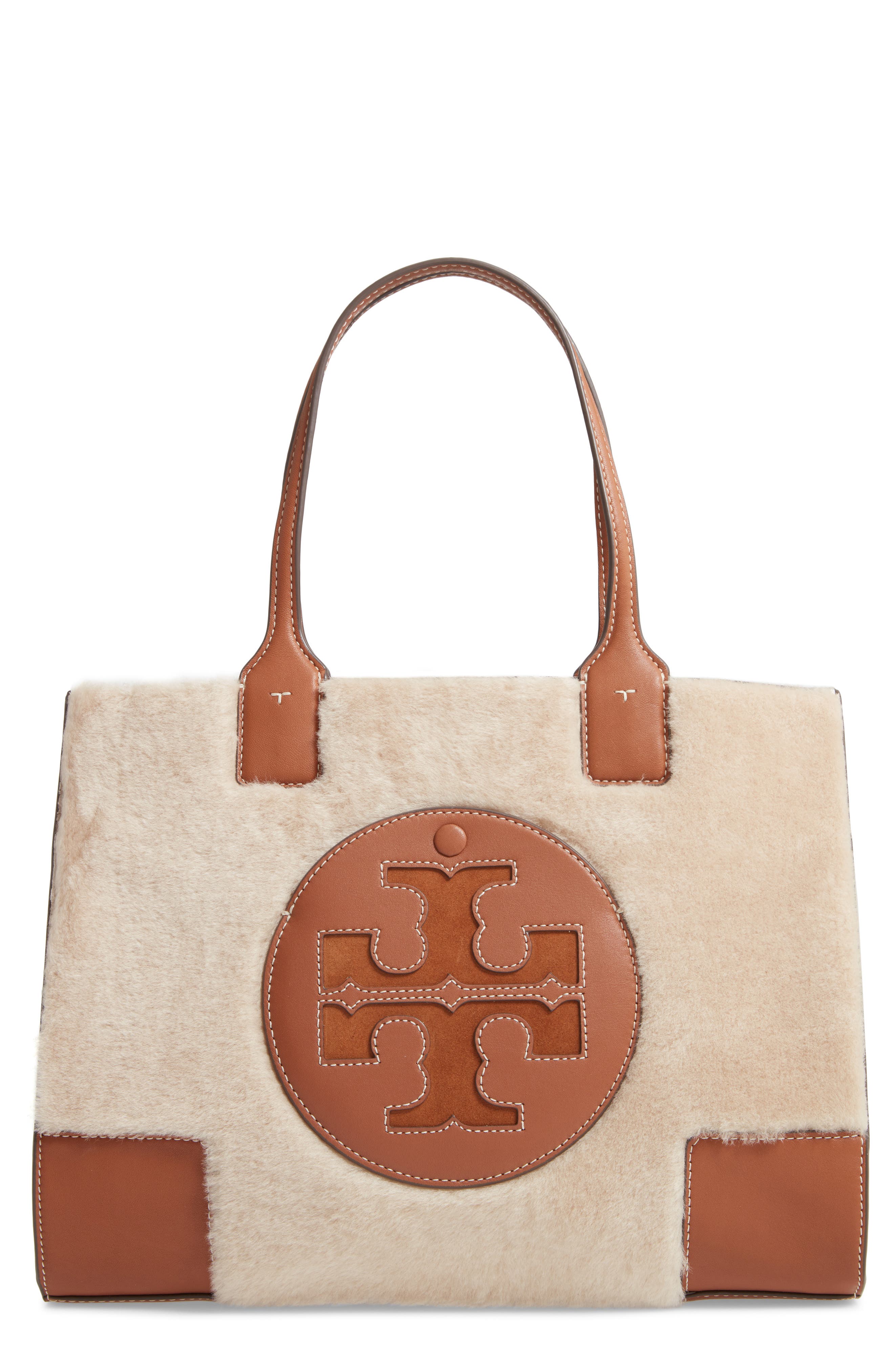 Tory Burch Mini Ella Genuine Shearling Tote, Main, color, 
