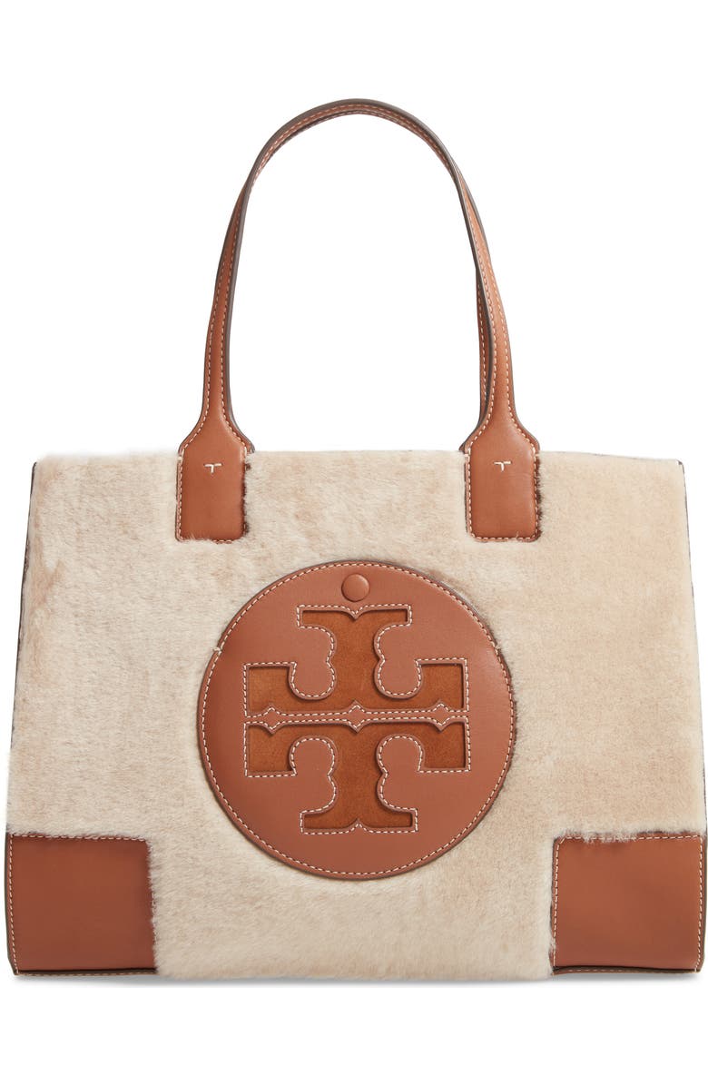 Tory Burch Mini Ella Genuine Shearling Tote, Main, color,