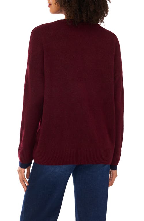 Halogen ® Tipped Crewneck Sweater In Burgundy