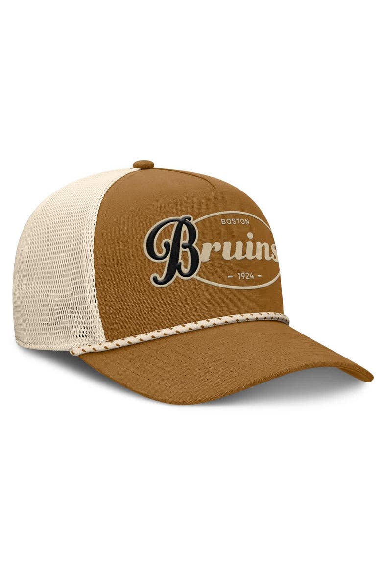 Men's Fanatics Brown/Cream Boston Bruins Heritage Fetch A-Frame Trucker Adjustable Hat, Alternate, color, Brown