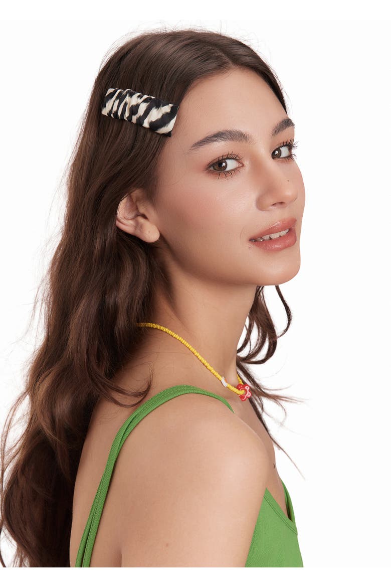 Zyra Silk Hair Barrette Clip, Alternate, color, Black & White
