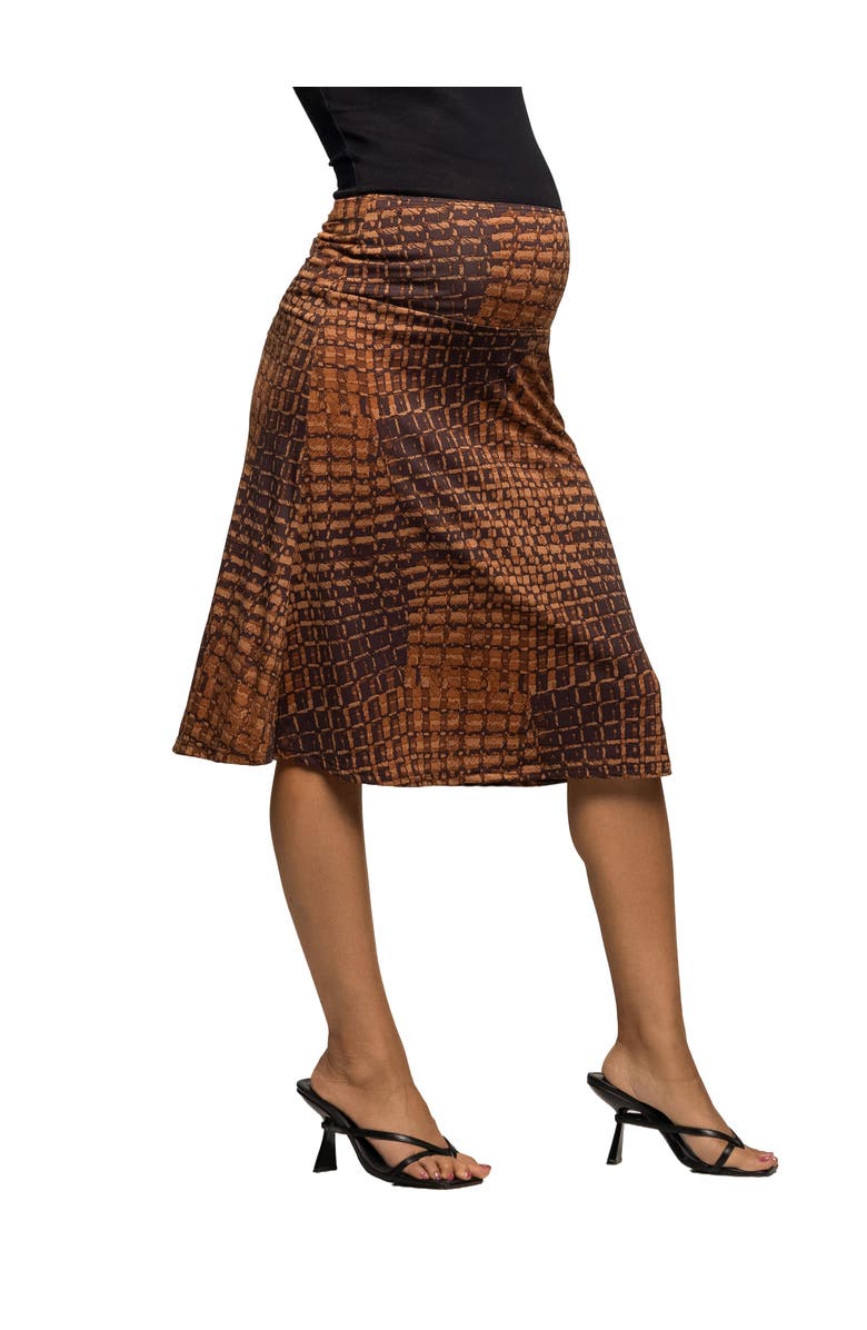 24seven Comfort Apparel Geometric Print Knee Length Skirt, Alternate, color, Brown Multi