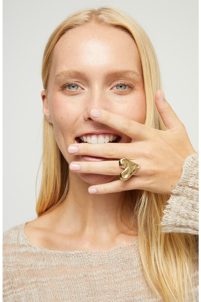 18K Gold-Plated Ring in the Shape of a Heart, Alternate, color, Gold