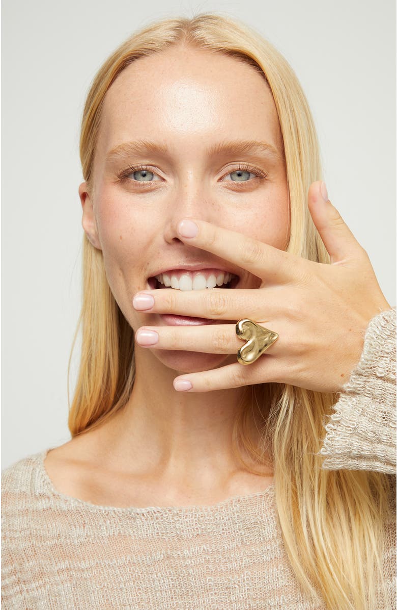 UNODE50 18K Gold-Plated Ring In The Shape Of A Heart, Alternate, color, Gold