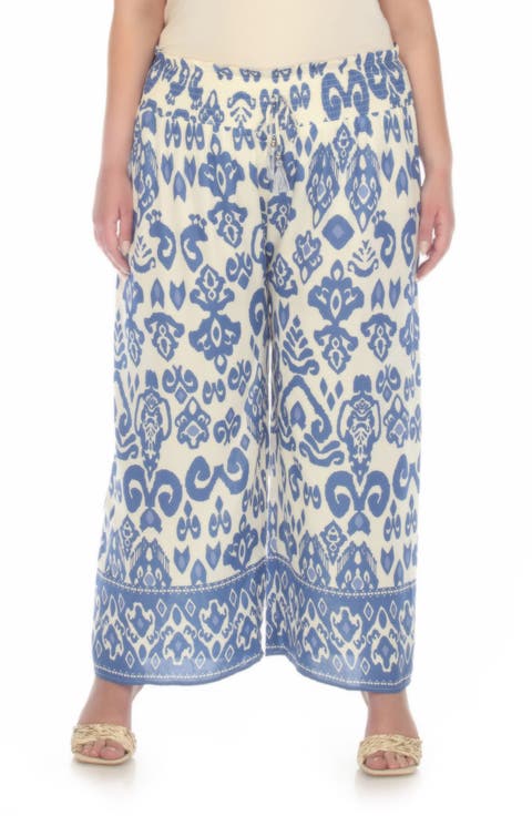 Smocked Wide Leg Pants (Plus)