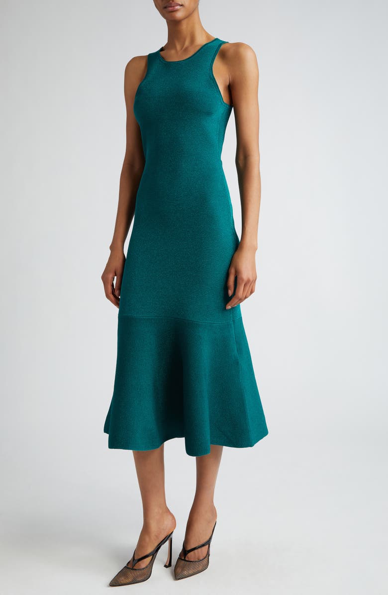 Victoria Beckham Metallic Sleeveless Knit Dress, Alternate, color, Green