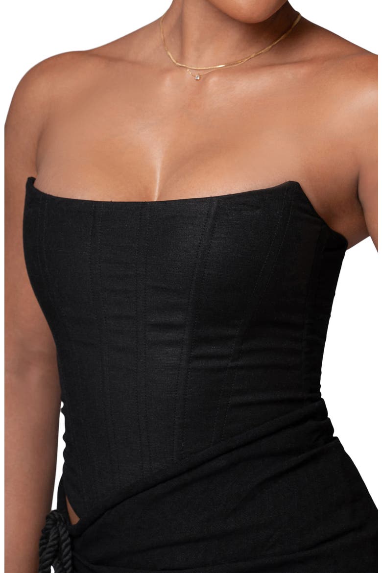 Fenix Strapless Cotton & Linen Corset Top, Alternate, color, BLACK