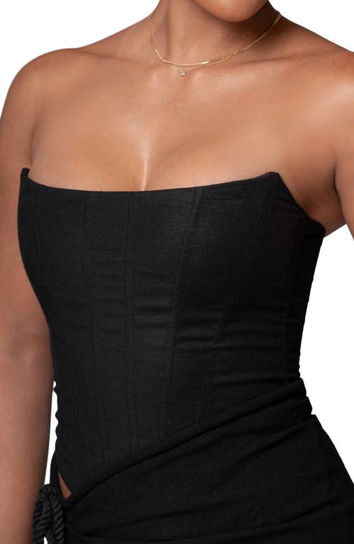 Shop Jluxlabel Fenix Strapless Cotton & Linen Corset Top In Black