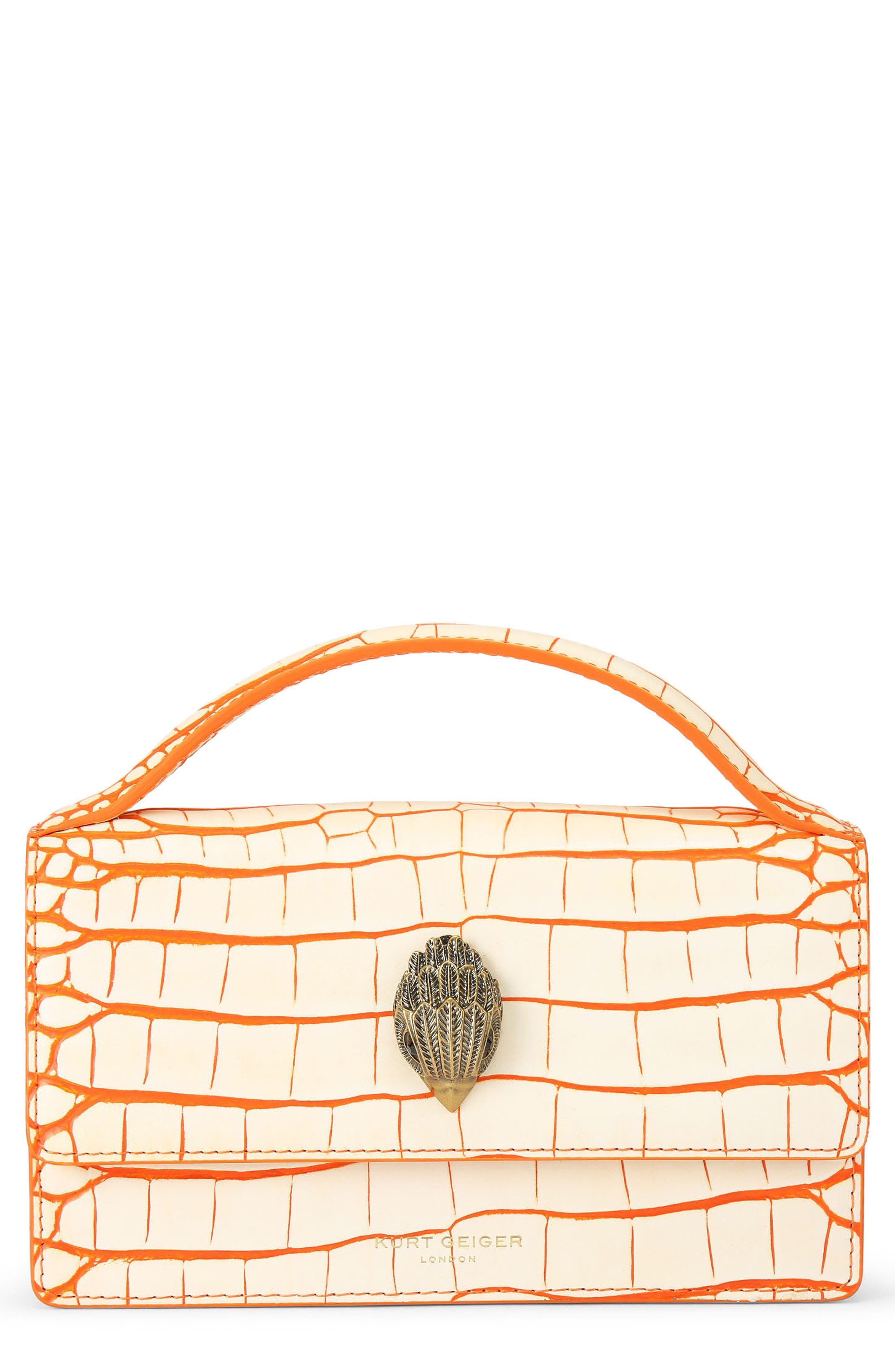 Kurt Geiger London Small Bond Croc Embossed Leather Top Handle Bag, Main, color, 