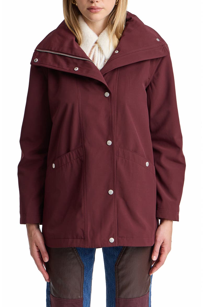 Funnel Neck Hood Rain Jacket, Main, color, PLUM