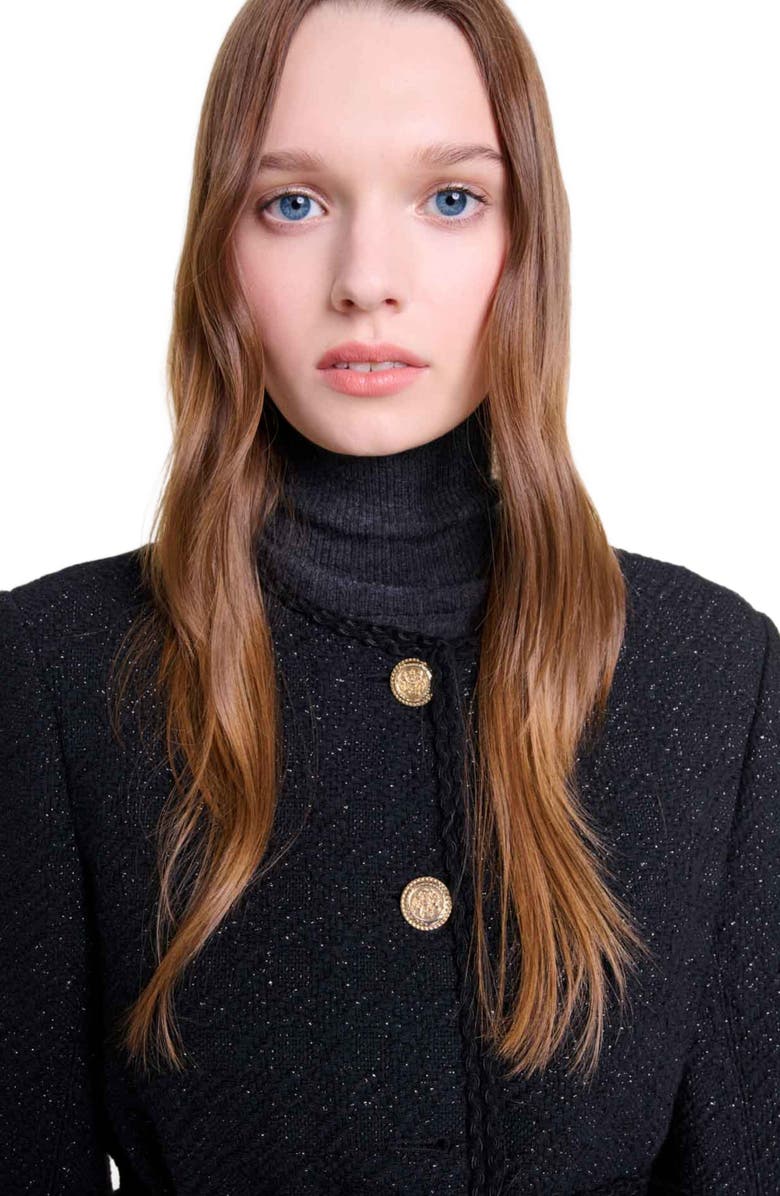 maje Straight-cut shiny tweed jacket, Alternate, color, 