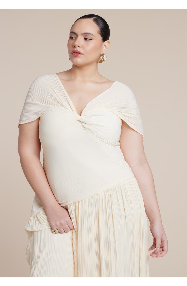 ELOQUII Twist Detail Pleated Chiffon Dress, Alternate, color, Coconut Milk