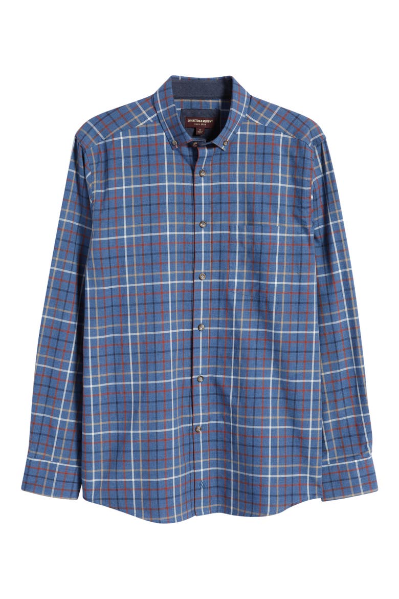 Yarn Dyed Grid Cotton Button-Up Shirt, Alternate, color, BLUE