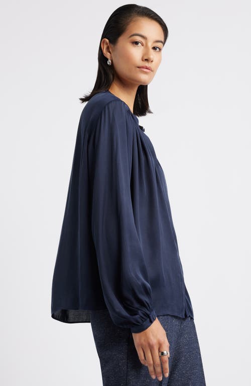 Nordstrom Shirred Satin Button-up Shirt In Navy Night