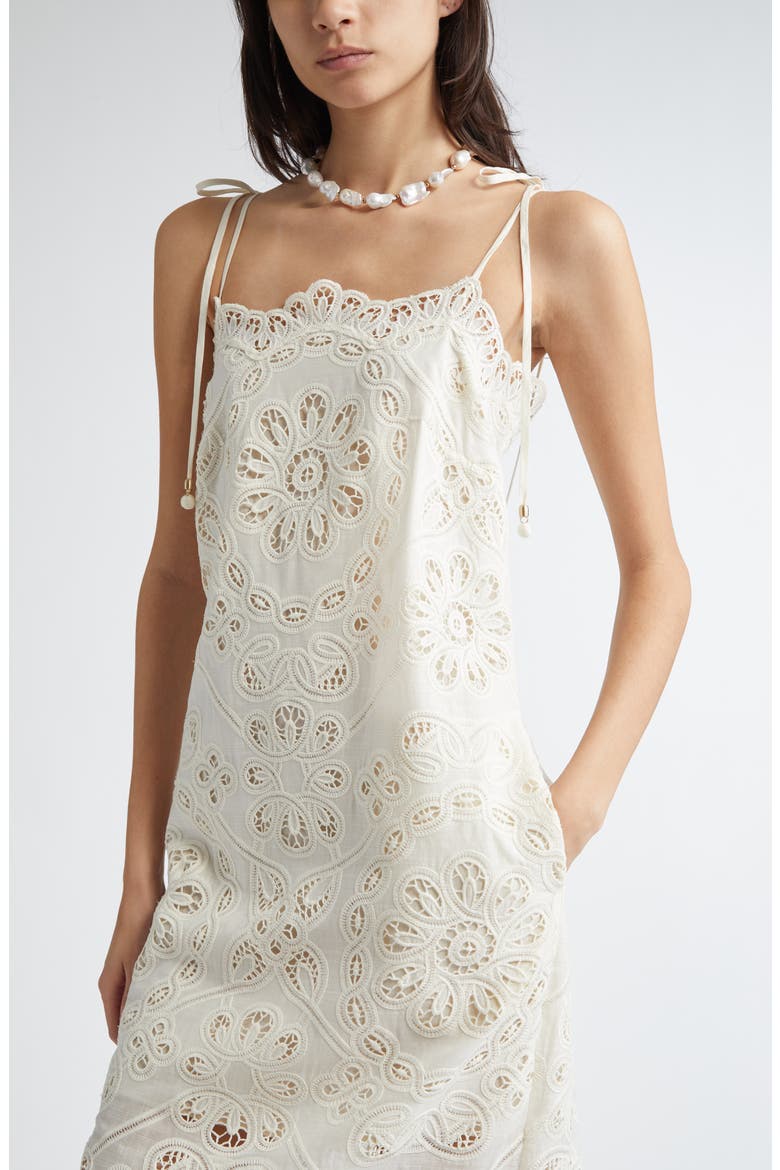 Rhiannon Guipure Lace Trim Cotton Midi Dress, Alternate, color, IVORY