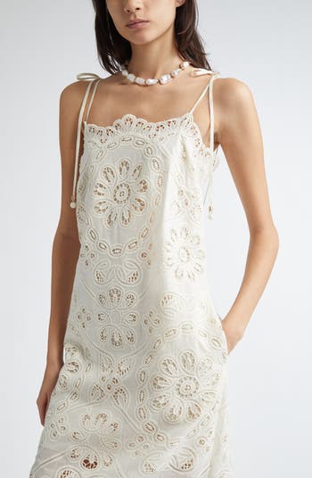 ★関税込★ ZIMMERMANN Rhiannon レーストリム ミディドレス Zimmermann Rhiannon Tie Neck Midi Dress in Cream Paisley