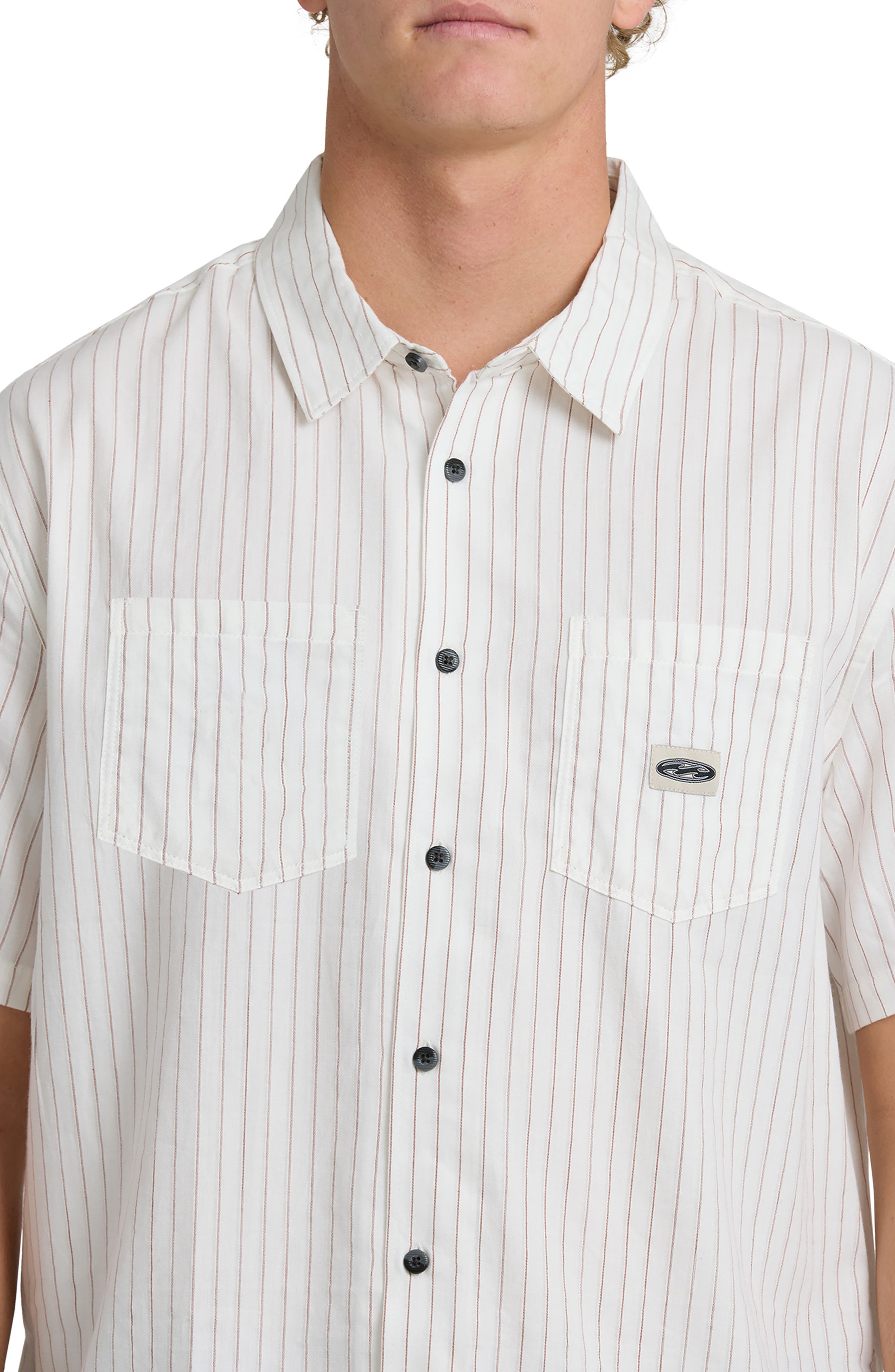 Bad Dog Stripe Short Sleeve Button-Up Shirt - image 2