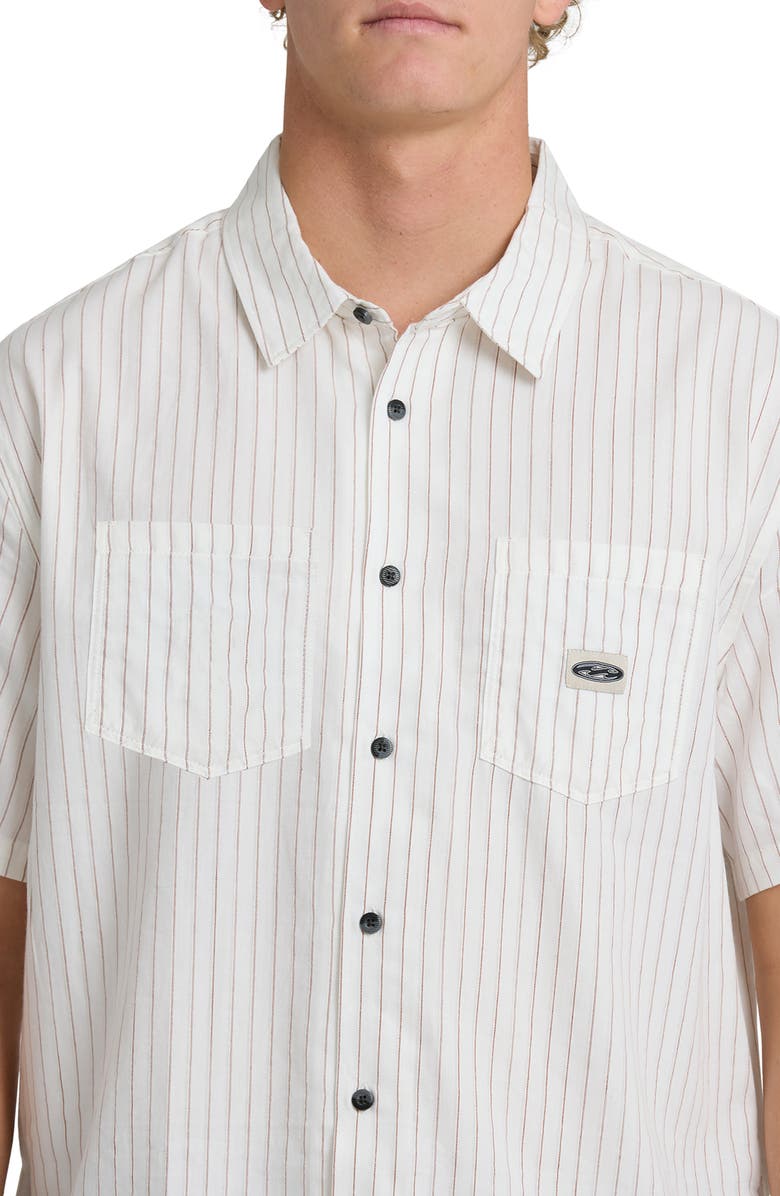 Billabong Bad Dog Stripe Short Sleeve Button-Up Shirt, Alternate, color, Off White