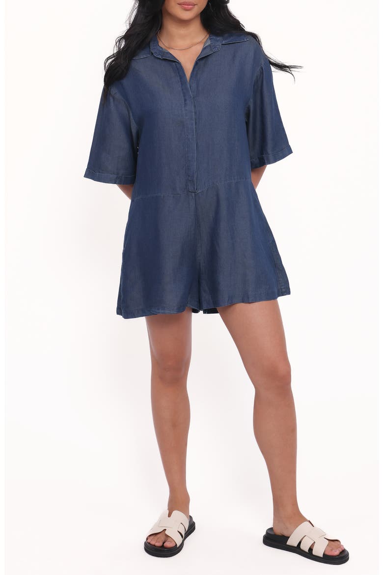 Kiya Denim Romper, Main, color, DARK DENIM