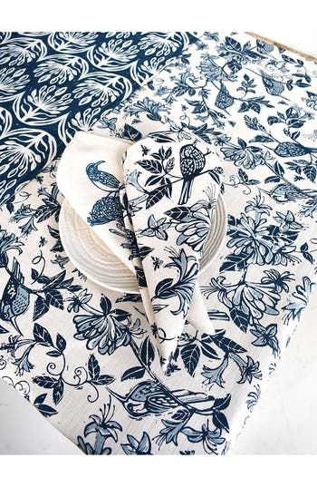 French Home Honeysuckle Botanical Tablecloth In Blue