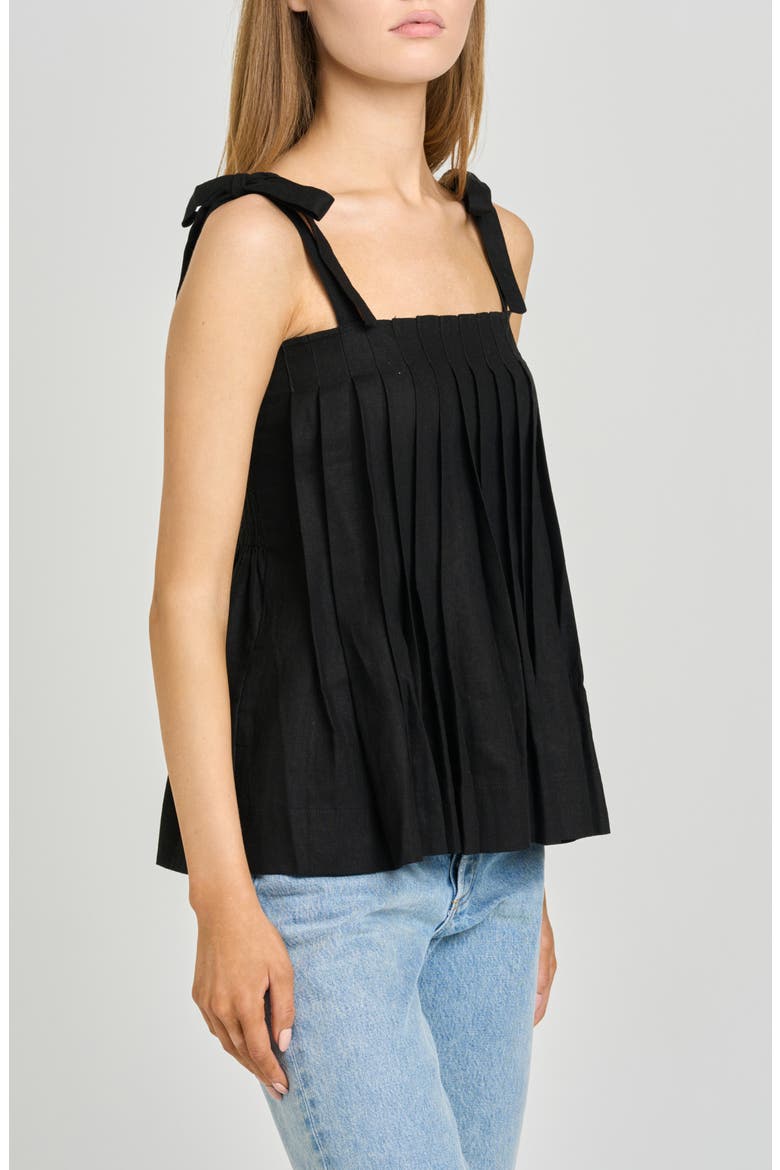 Stevie Pleated Tie Shoulder Babydoll Top, Alternate, color, BLACK