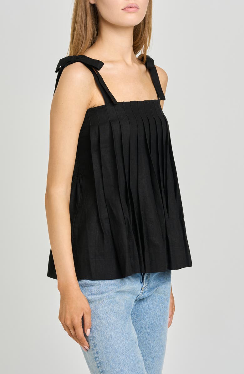 WAYF Stevie Pleated Tie Shoulder Babydoll Top, Alternate, color, Black