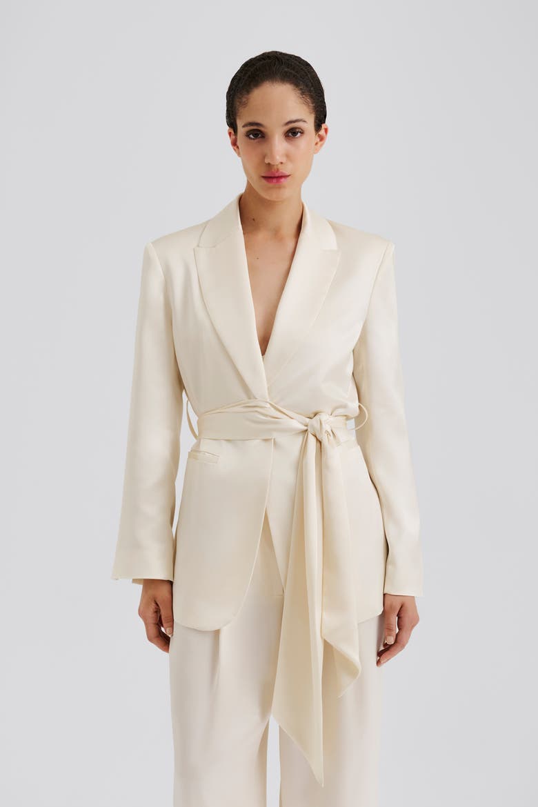 Liv Satin Wrap Blazer, Main, color, Vanilla