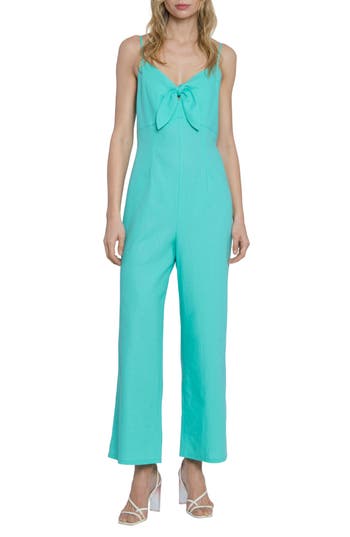 DONNA MORGAN FOR MAGGY DONNA MORGAN FOR MAGGY KNOTTED BOW LINEN BLEND JUMPSUIT