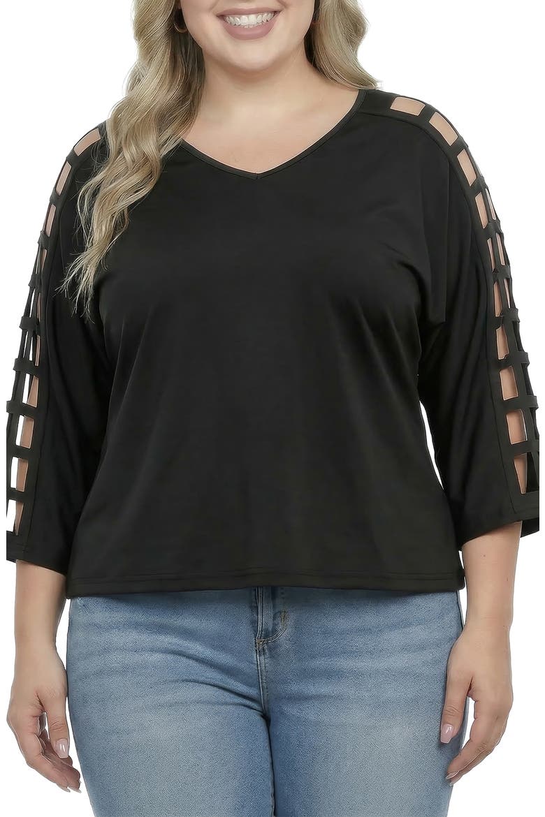 Cutout Sleeve V-Neck Top, Main, color, BLACK