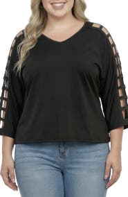 Standards & Practices Cutout Sleeve V-Neck Top
