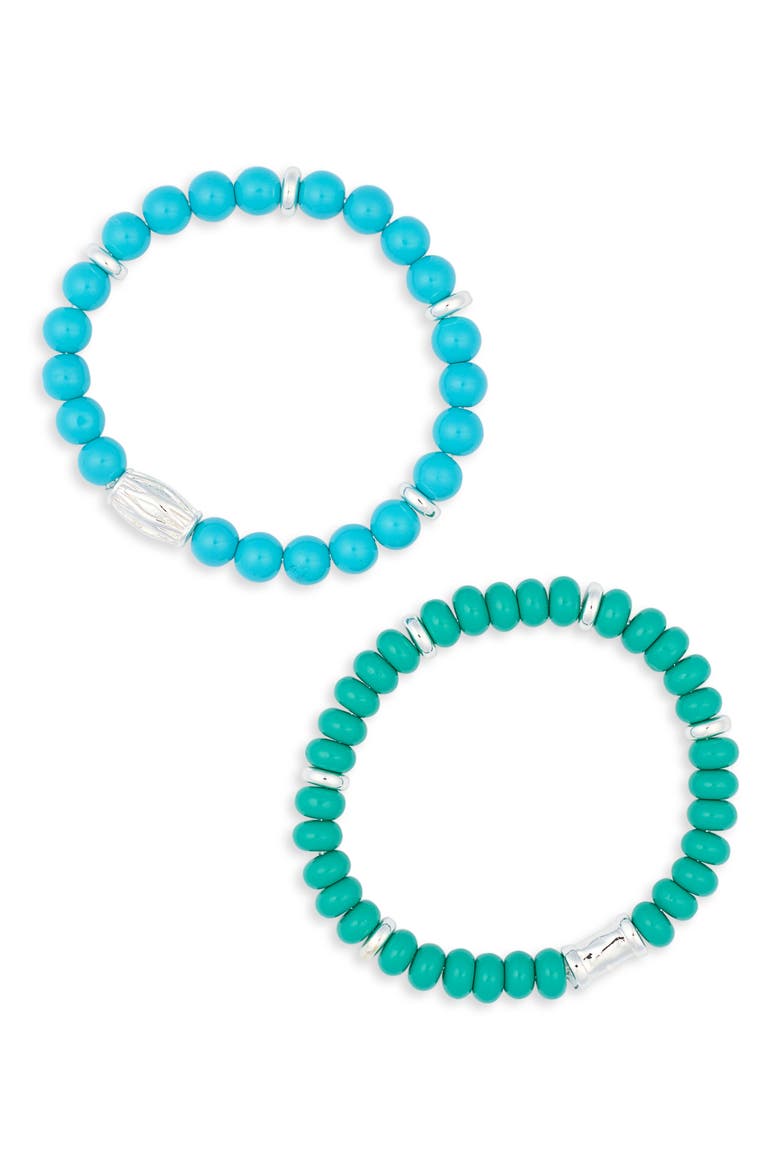 Set of 2 Western Beaded Stretch Bracelets, Alternate, color, BLUE MULTI- GOLD