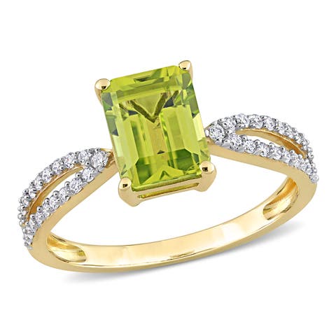 Peridot & Diamond Octagon Ring 14k