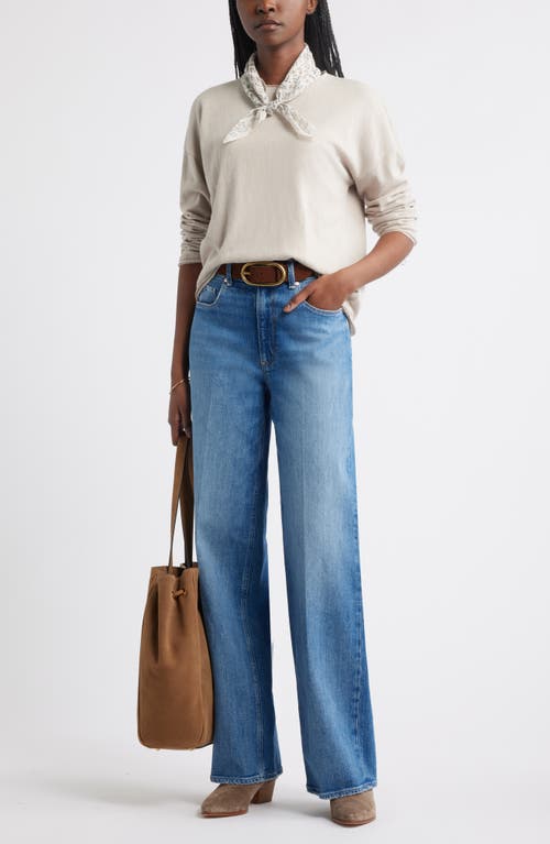 Treasure & Bond Roll Crewneck Boxy Long Sleeve Cotton Blend Top In Neutral