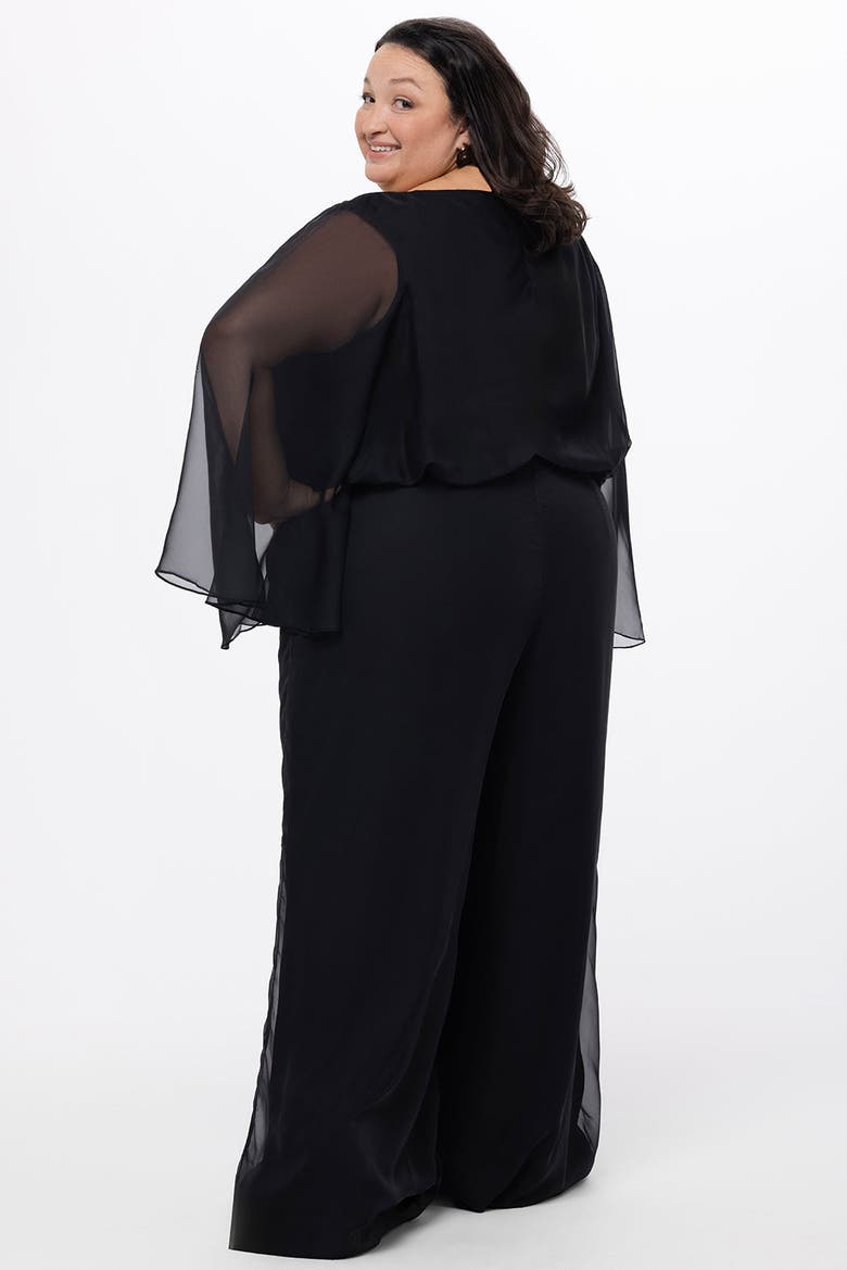 Scoop Neck Wide Leg Plus Size Jumpsuit with Sleeves, Alternate, color, Black