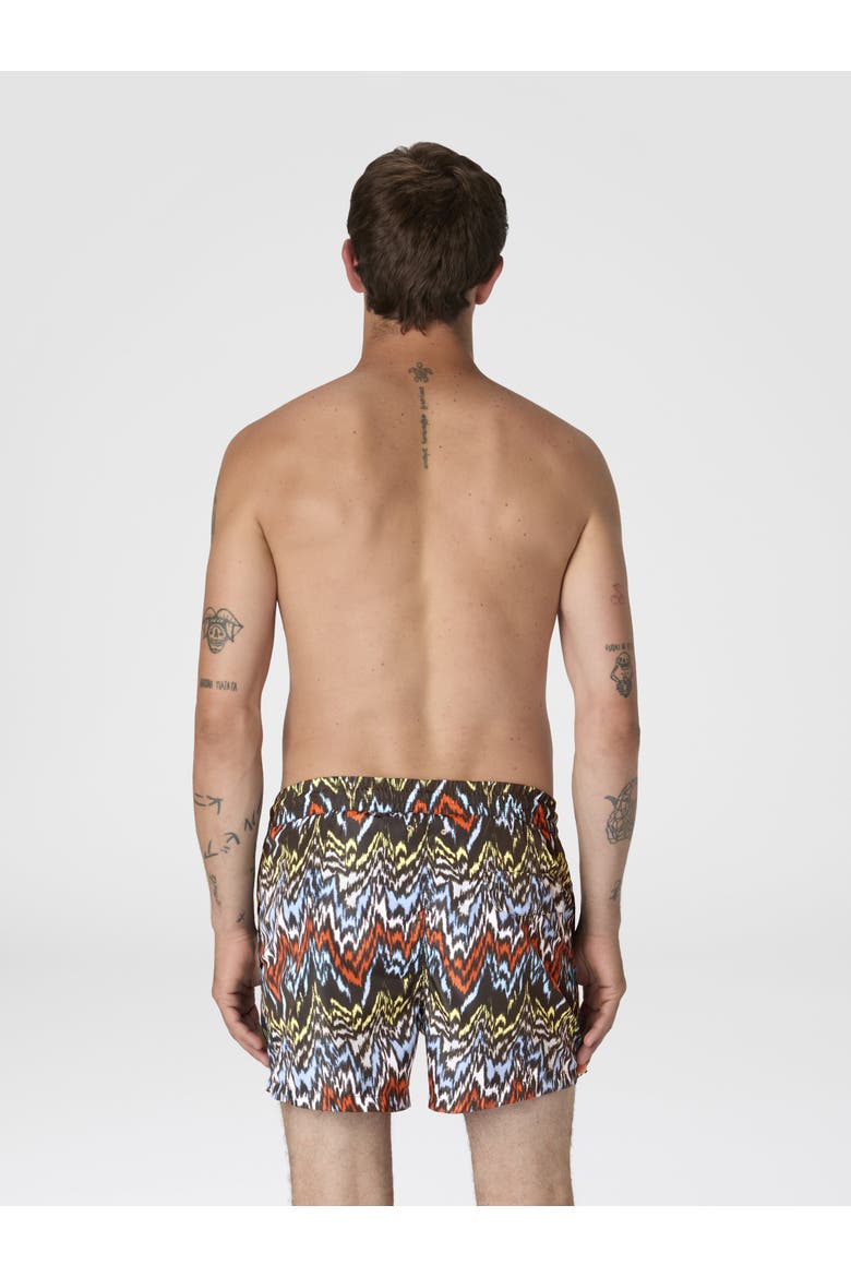 Mid-length Swim Shorts With Abstract Zigzag Print, Alternate, color, Black & Multicoloured