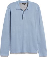 Vince Double Layer Long Sleeve Merino Wool Polo Sweater