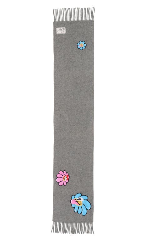 Marc Jacobs Daisy Appliqué Merino Wool Blend Scarf In Gray