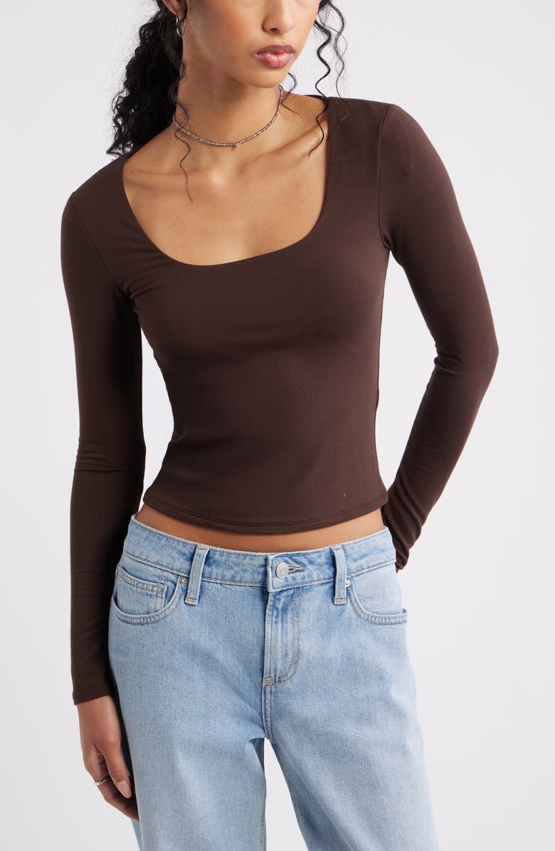 BP. Long Sleeve Square Neck T-Shirt, Main, color, Brown Coffee