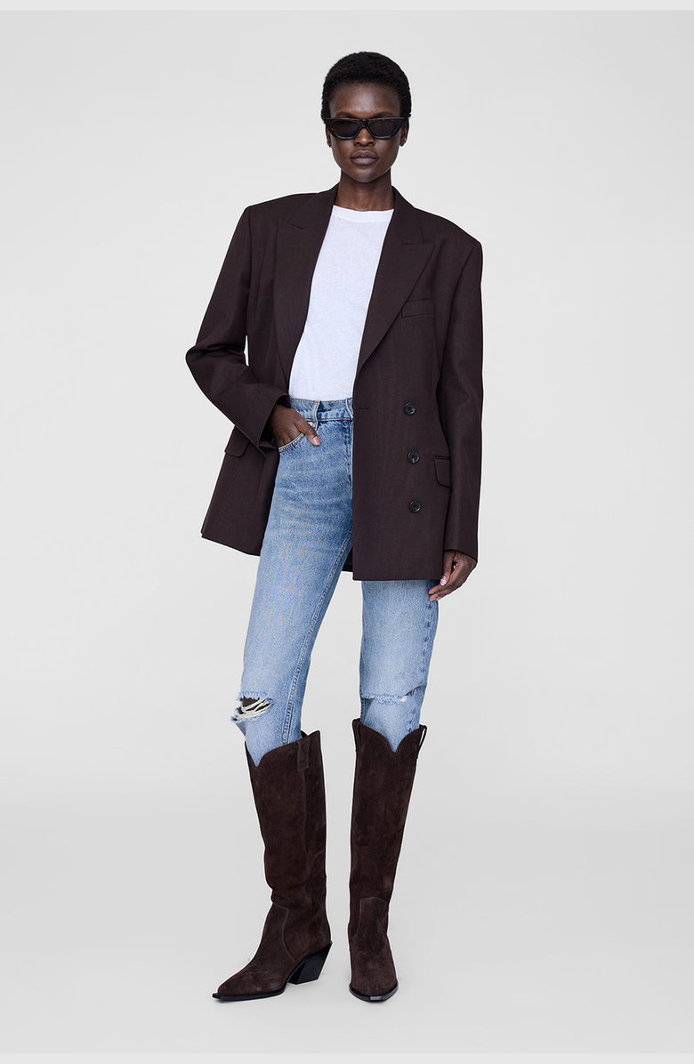 ANINE BING Tania Tall Suede Boots, Alternate, color, Dark Brown Suede