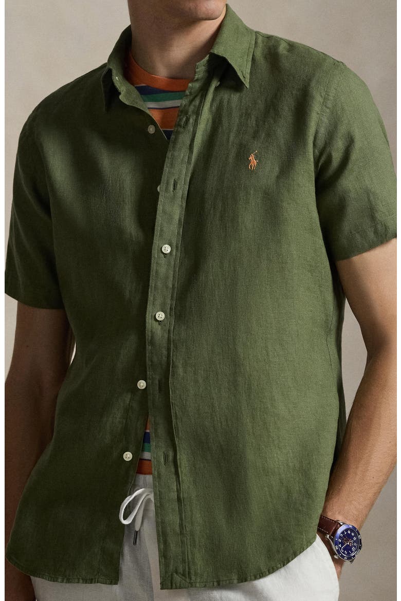 Classic Fit Short Sleeve Linen Button-Down Shirt, Alternate, color, GARDEN TRAIL