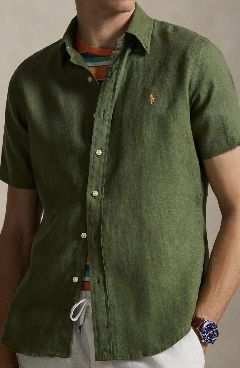 Polo Ralph Lauren Classic Fit Short Sleeve Linen Button-Down Shirt, Alternate, color, Garden Trail