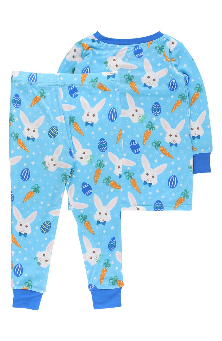 RuffleButts Gender Inclusive SoftSnooze Long Sleeve Pajama Set, Alternate, color, Blue Bow Tie Bunnies